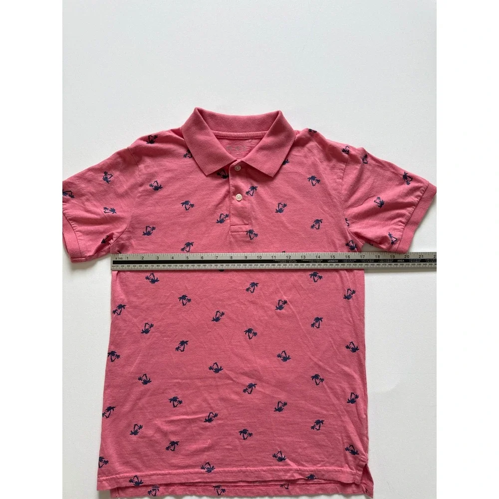 The Childrens Place Boys Pink Palm Tree Print Polo Shirt L 10/12 Short Sleeve